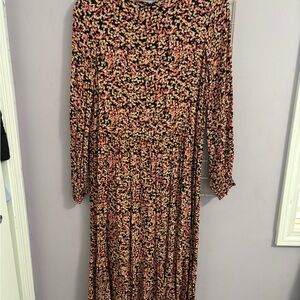 H&M Pink and Black Floral Midi Dress